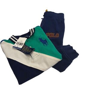 Ralph Lauren Boys 2 PCS Set Big Pony Polo Shirt NWT & Navy Sweatpants Sz 2T
